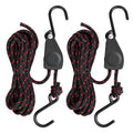 2-pack kayak tie-down straps with black coated hooks and red-black braided rope
