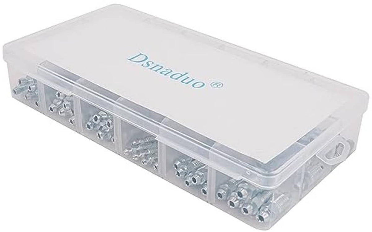 Brake bleeder screw kit in closed clear-lid case with organizer compartments