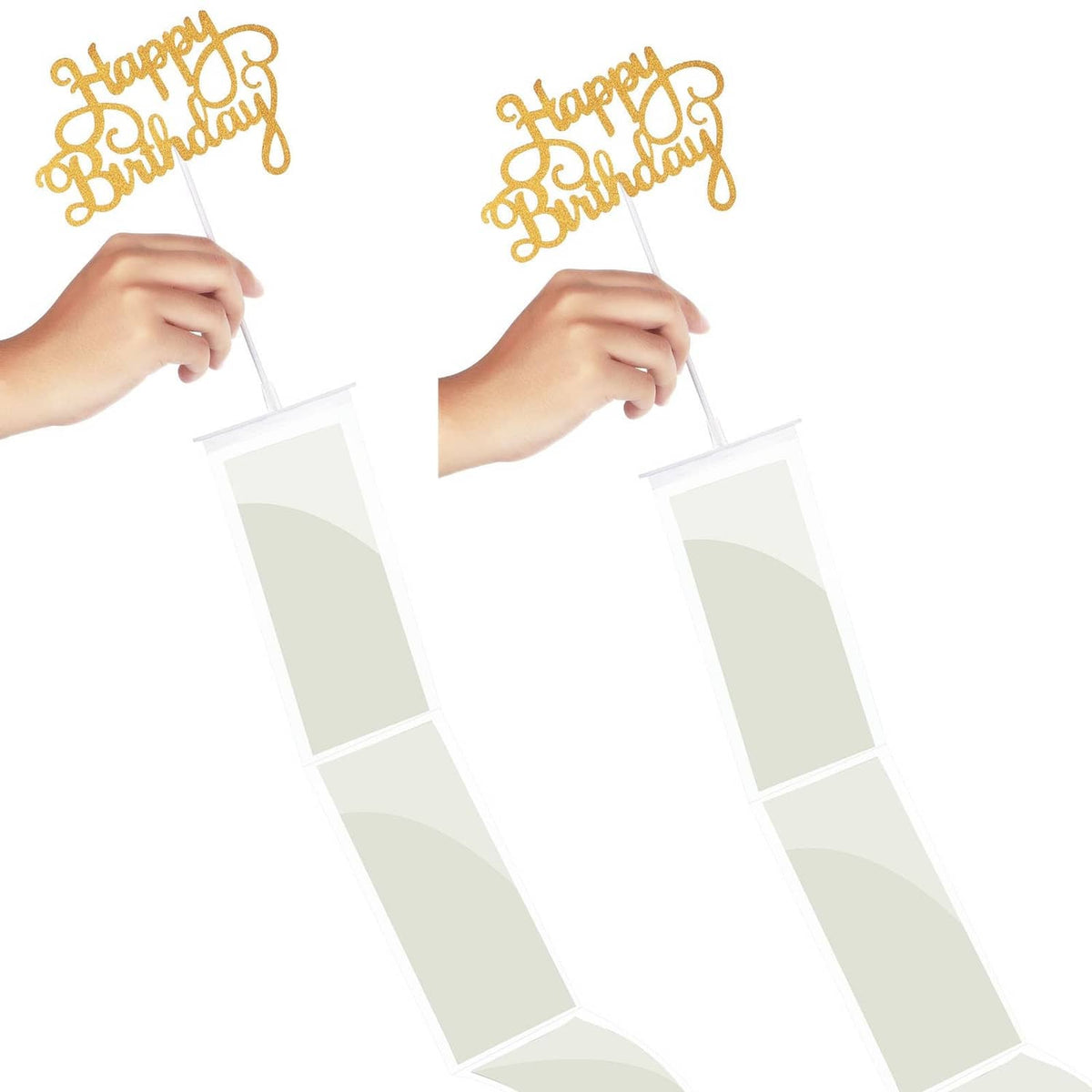 Birthday money pull-out kit cards being pulled apart above cake