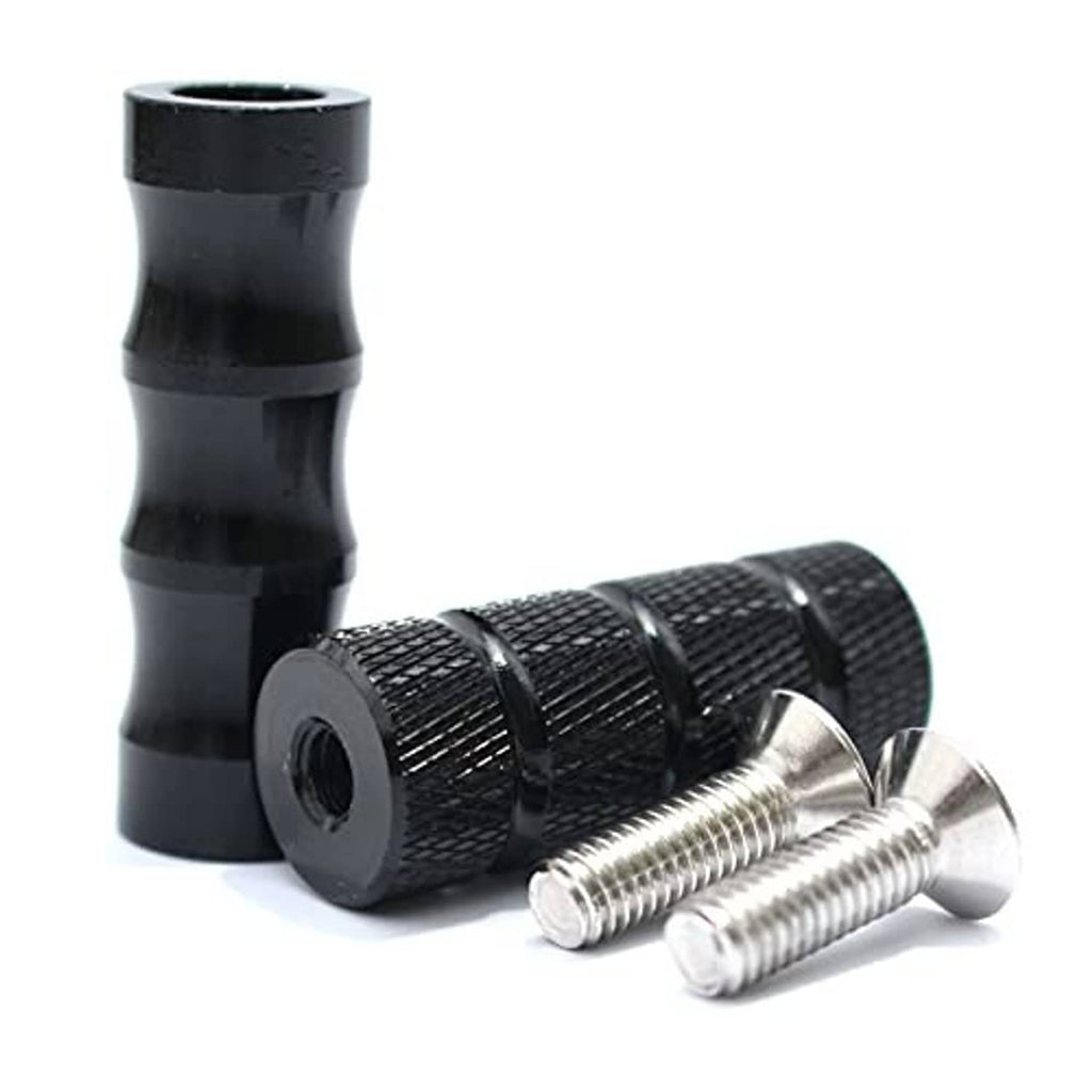 Black anti-skid knurled shifter peg with rubber foot rest and silver mounting screws