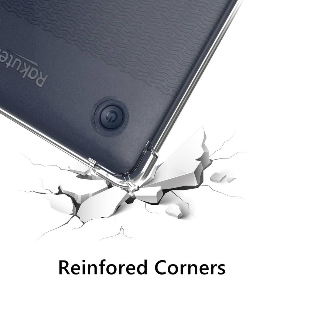 Reinforced corners on a dark blue Kobo e-reader case, shown from the back