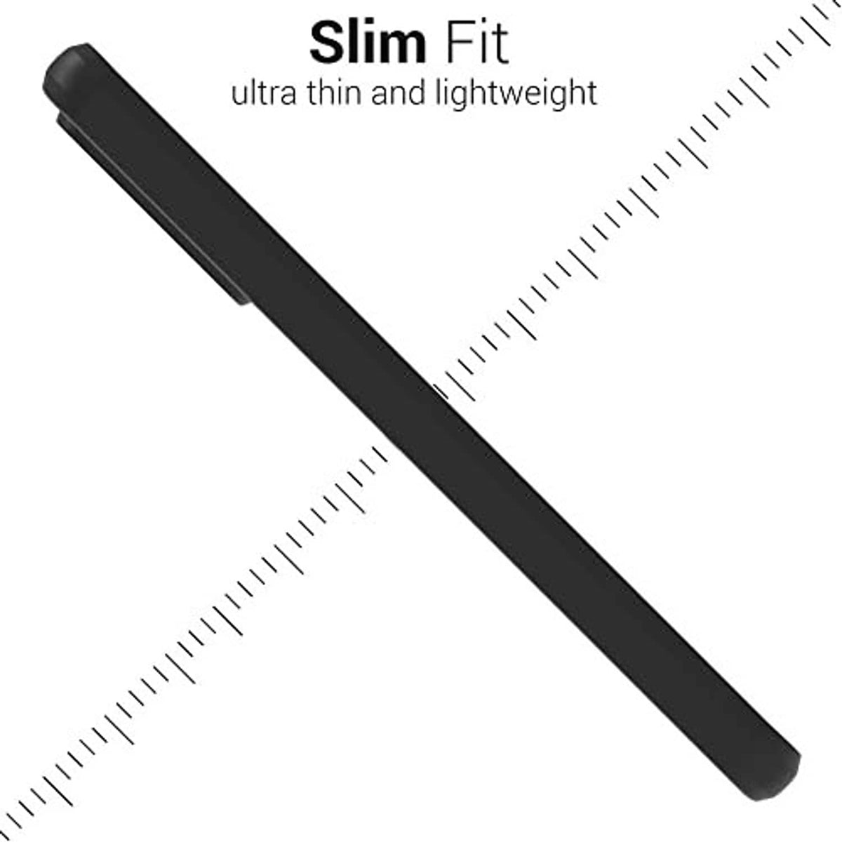 Slim black phone case, ultra-thin lightweight design shown diagonally