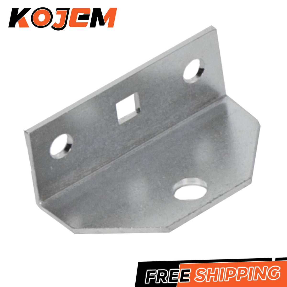 Silver top bunk bracket base with two circular holes and cutout for mounting clearance