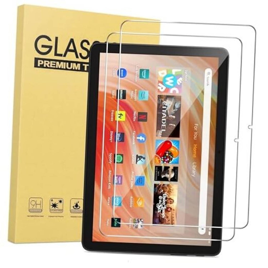 Tempered glass tablet screen protector set for 12.1-inch device, clear with rounded edges