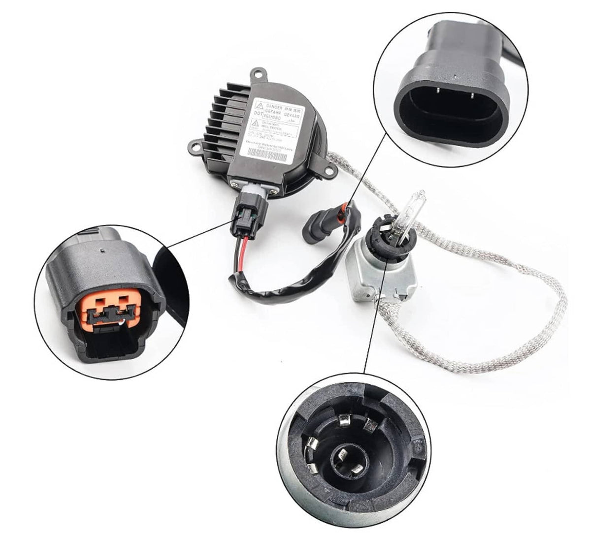 HID headlight ballast kit with mounting clips and wiring connectors