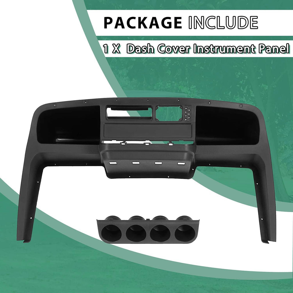 Black golf cart dash instrument panel cover with center tray and four cup holder wells