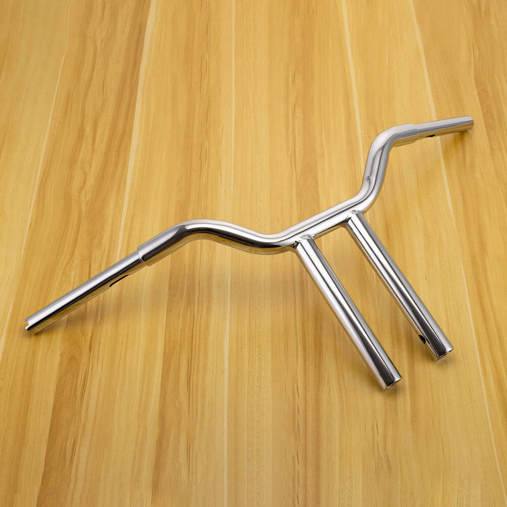 Chrome 14-inch T-bar handlebar shown from the side with curved arms