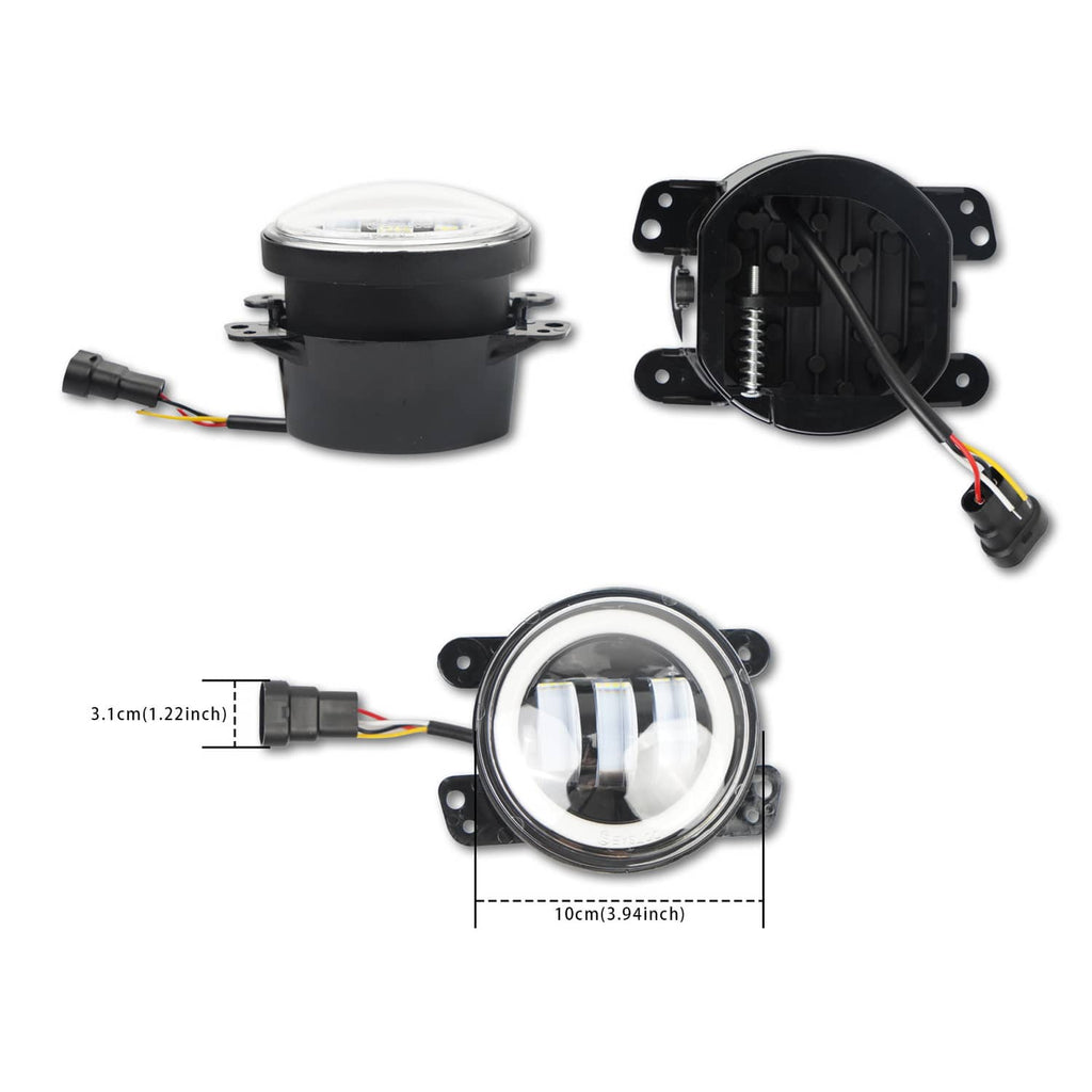 Round black LED fog light/DRL lamp with wiring and mounting bracket, clear lens cap