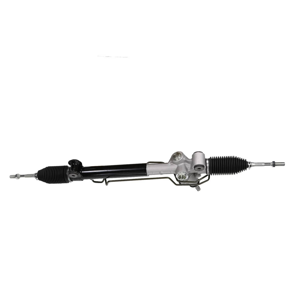 Power steering rack and pinion assembly with long black rack and end link boots