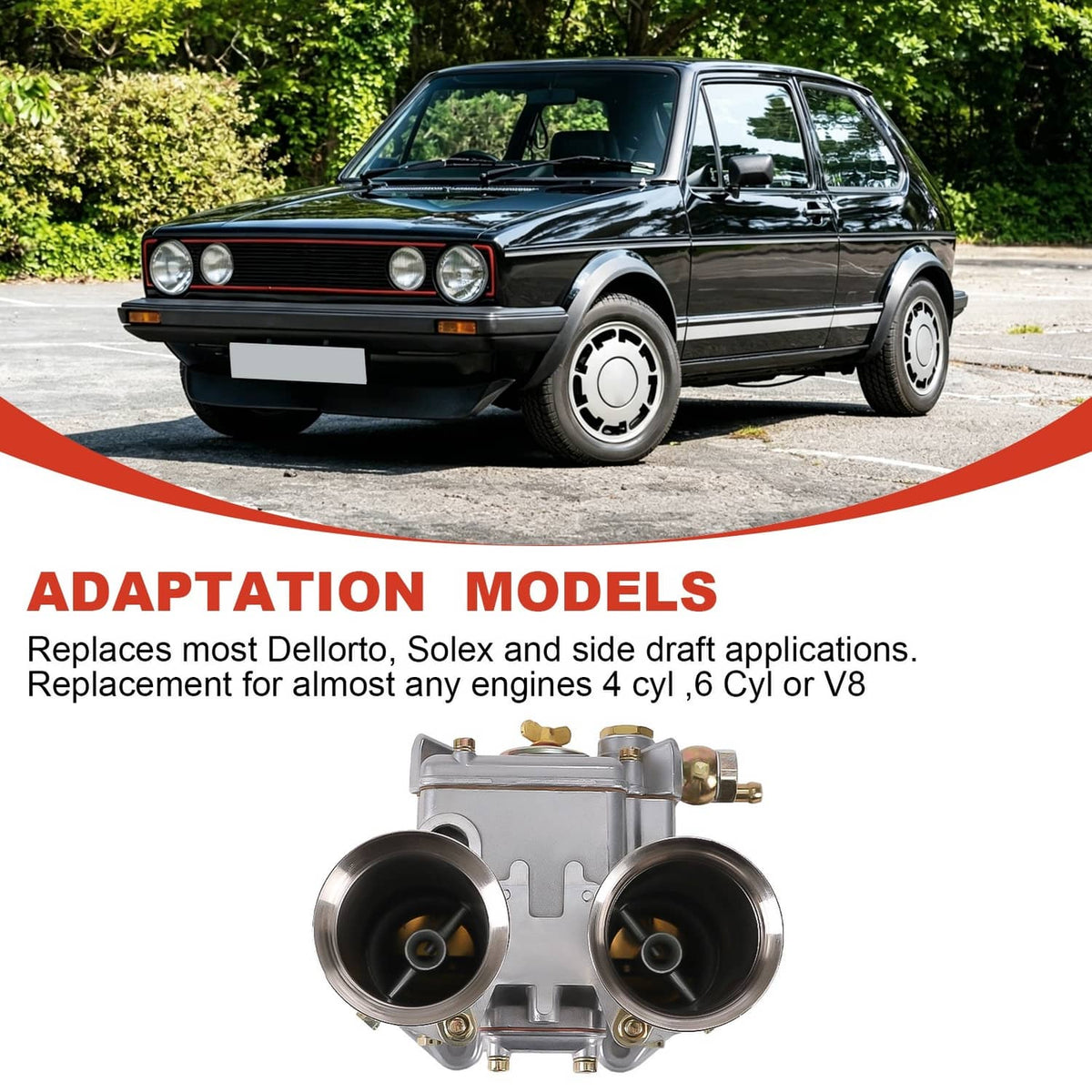 Carburetor illustration with twin intake openings and mounting hardware