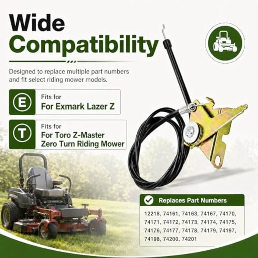 Throttle control cable assembly with black cable loop and yellow-green mounting bracket