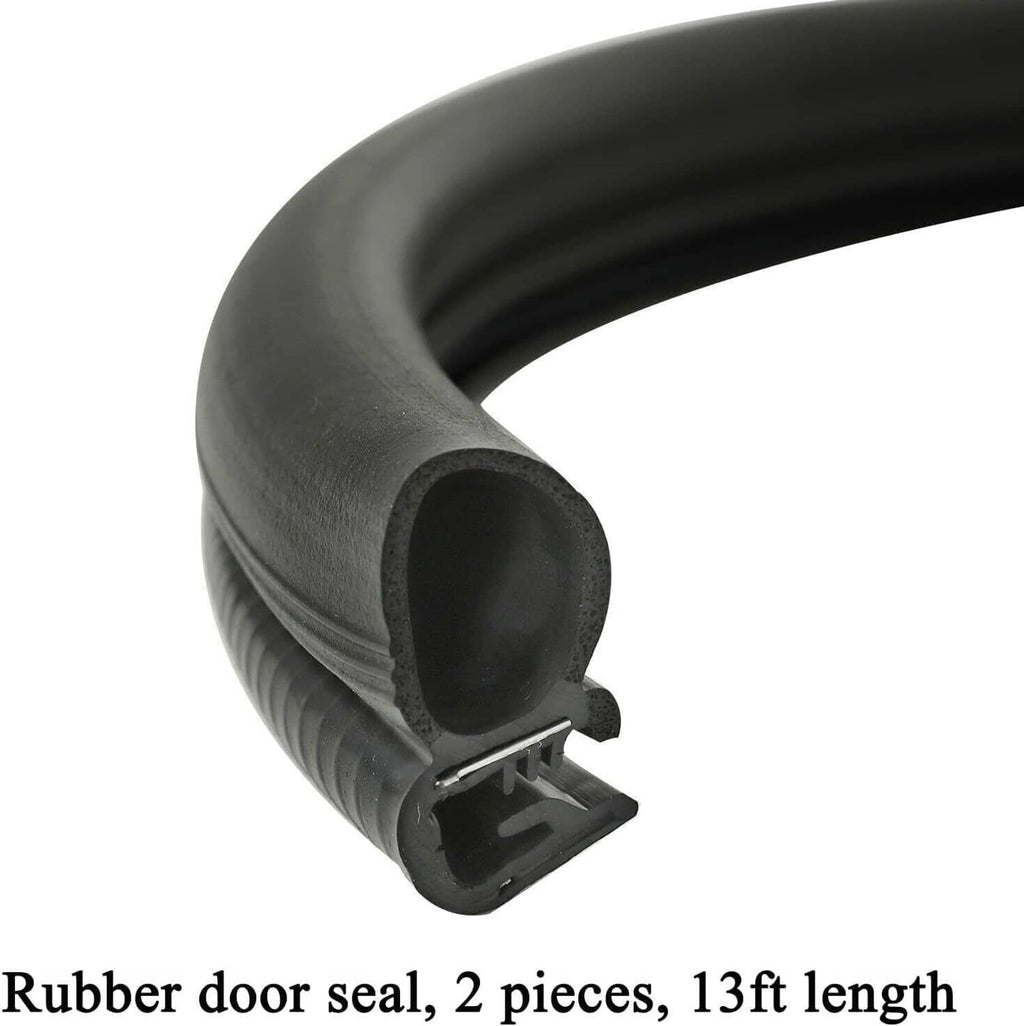 Black rubber door window seal with contoured lip and mounting clip