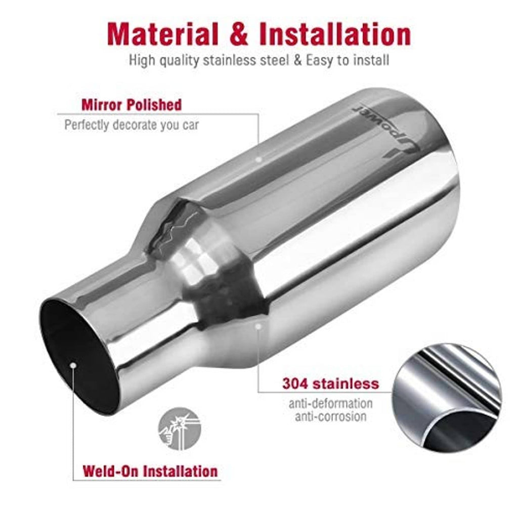 Mirror-polished 304 stainless exhaust tip with weld-on installation and anti-corrosion