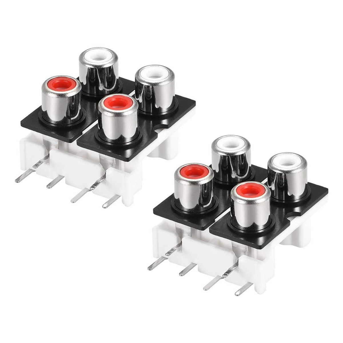 Two-pack RCA female 4-position 6-pin AV jack connectors with red inner rings