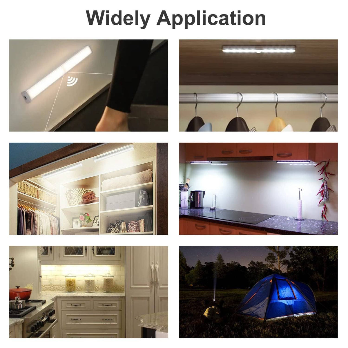 Wireless LED light bars for closets, kitchens, and outdoor steps with motion sensing