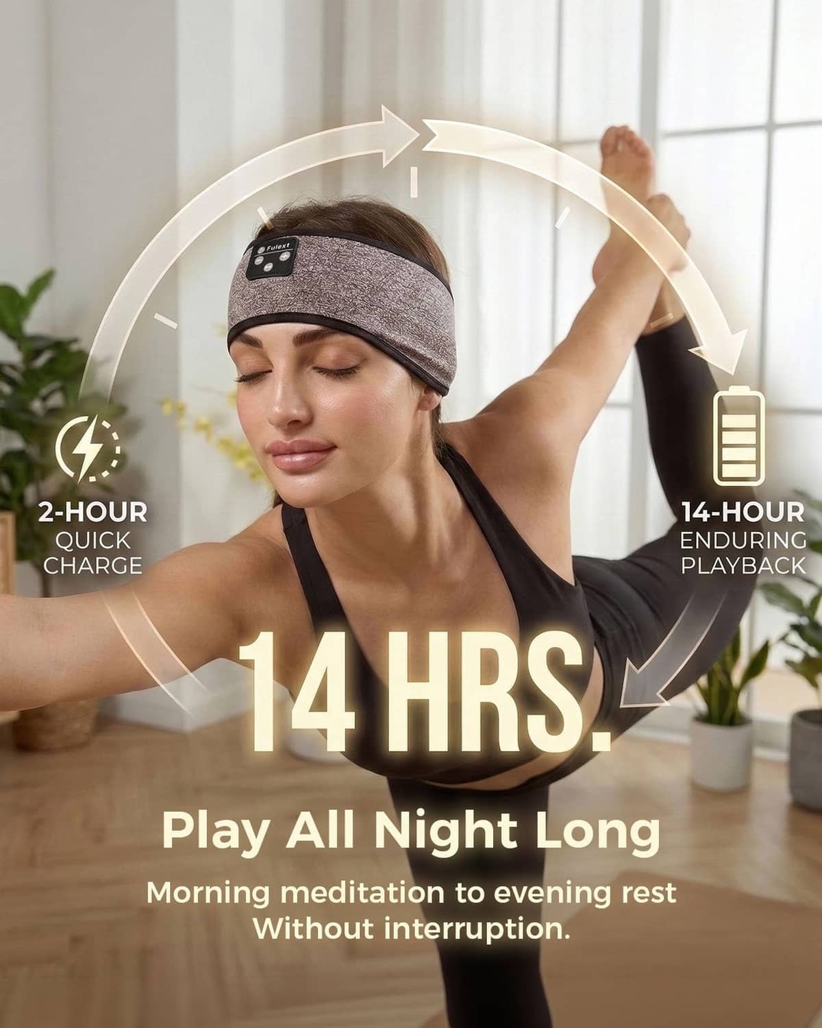 Fulext elastic sleep headphone headband; dark heather fabric with black speaker control buttons