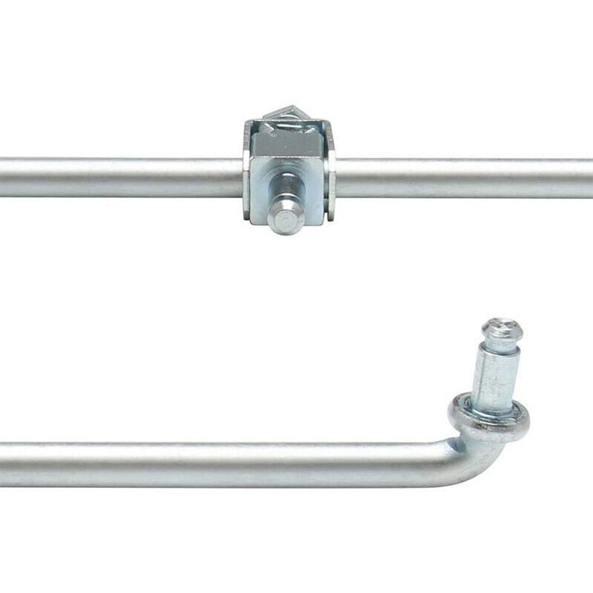 Bent steel shifter linkage rod with mounting clip and bolt