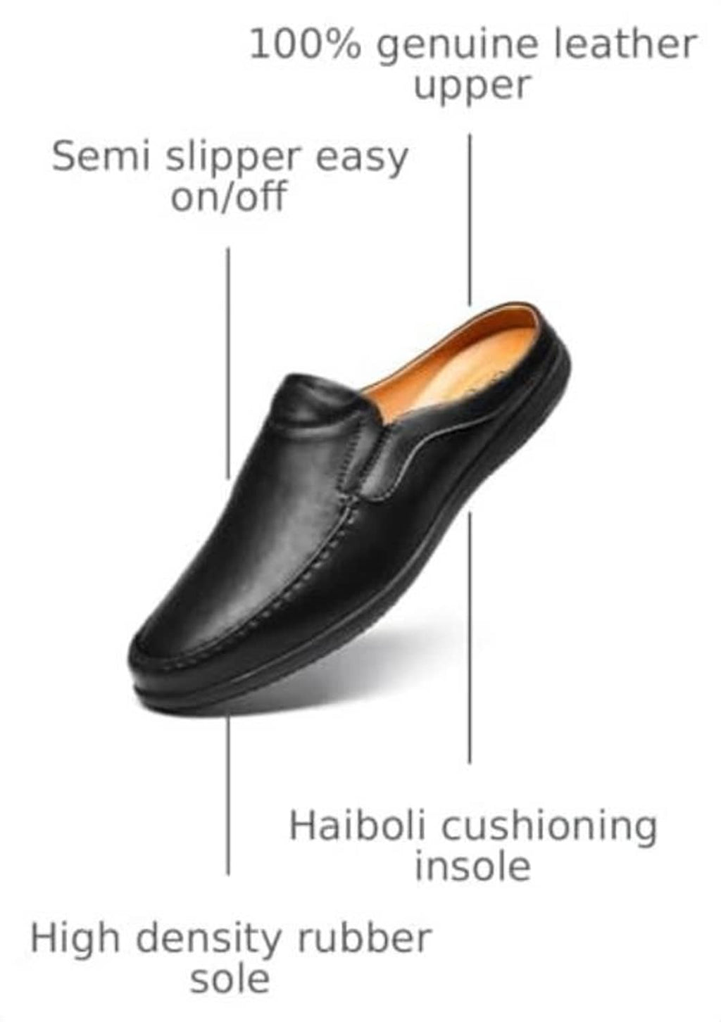 Black men's slip-on loafer with stitched seams and rounded moc toe