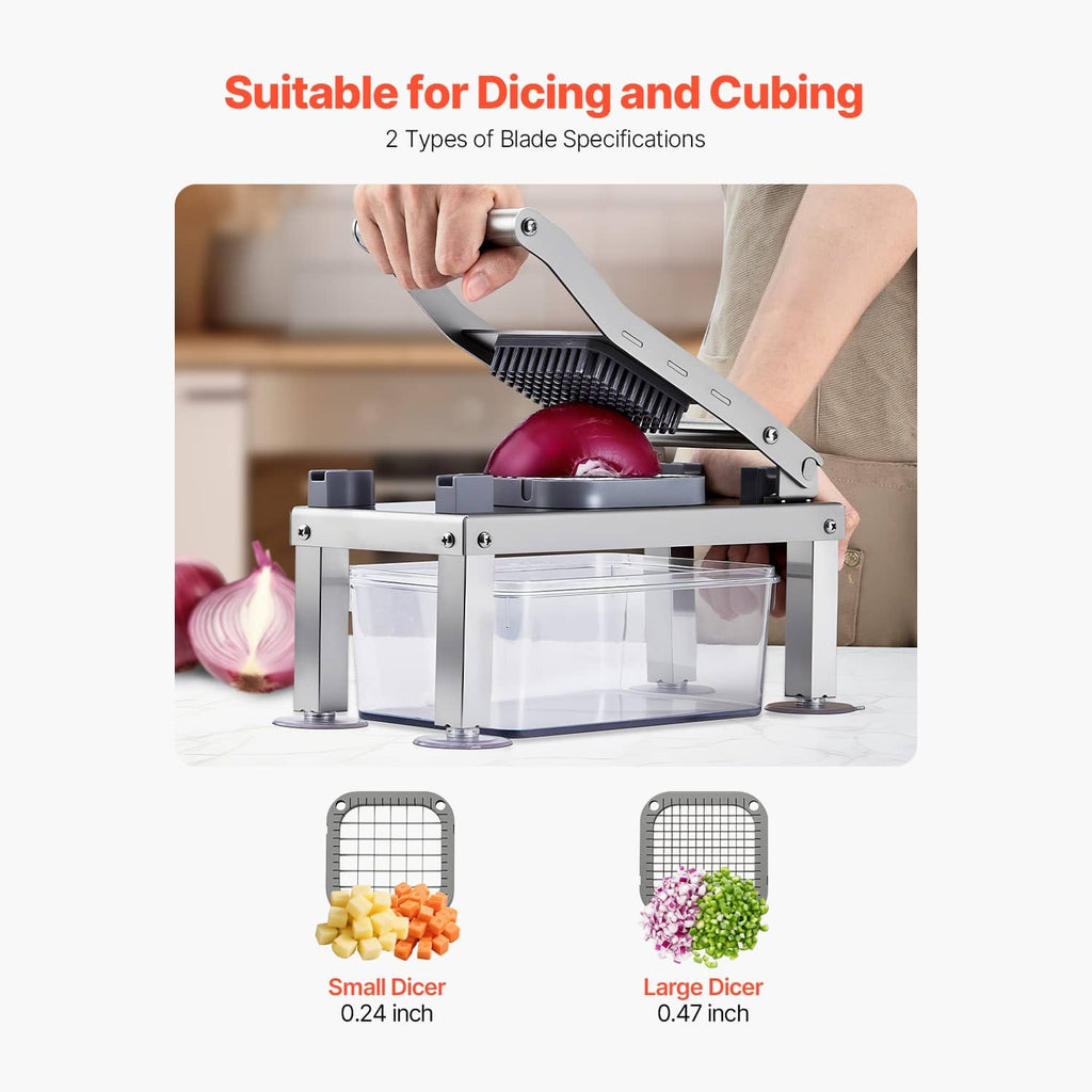 Vegetable dicer attachment on a chopper with clear container and cutting blade