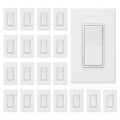 Matte white single-pole wall switch with rectangular wall plate, front view