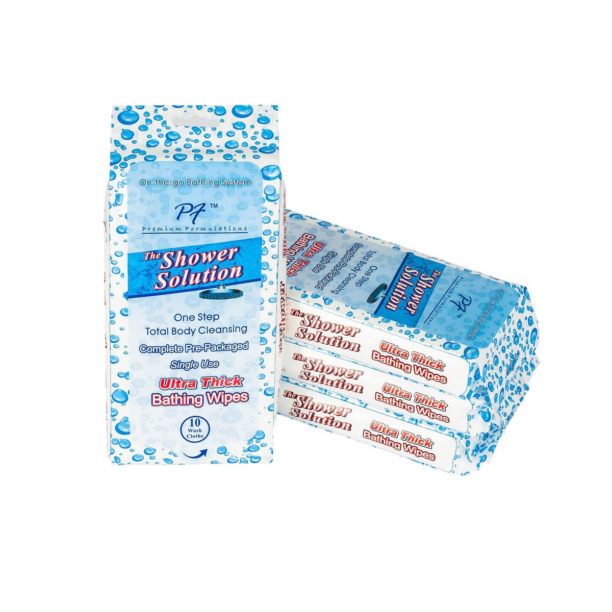 Ultra Thick Bathing Wipes single pack with blue water-dot design and 10-count label