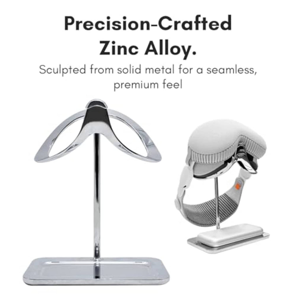 Silver zinc alloy stand with flat base and curved support cradle