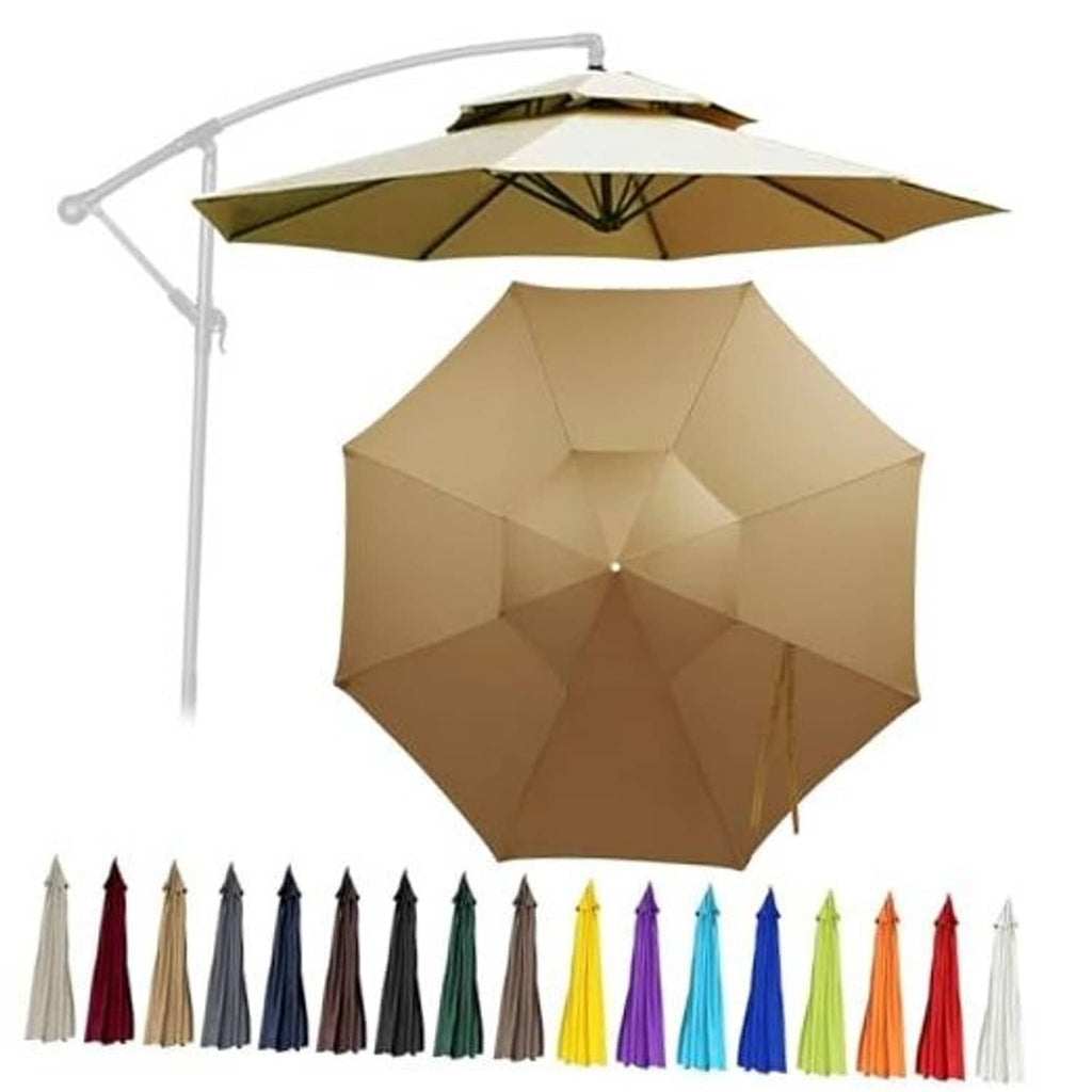 Khaki double-top round patio umbrella replacement canopy, open view
