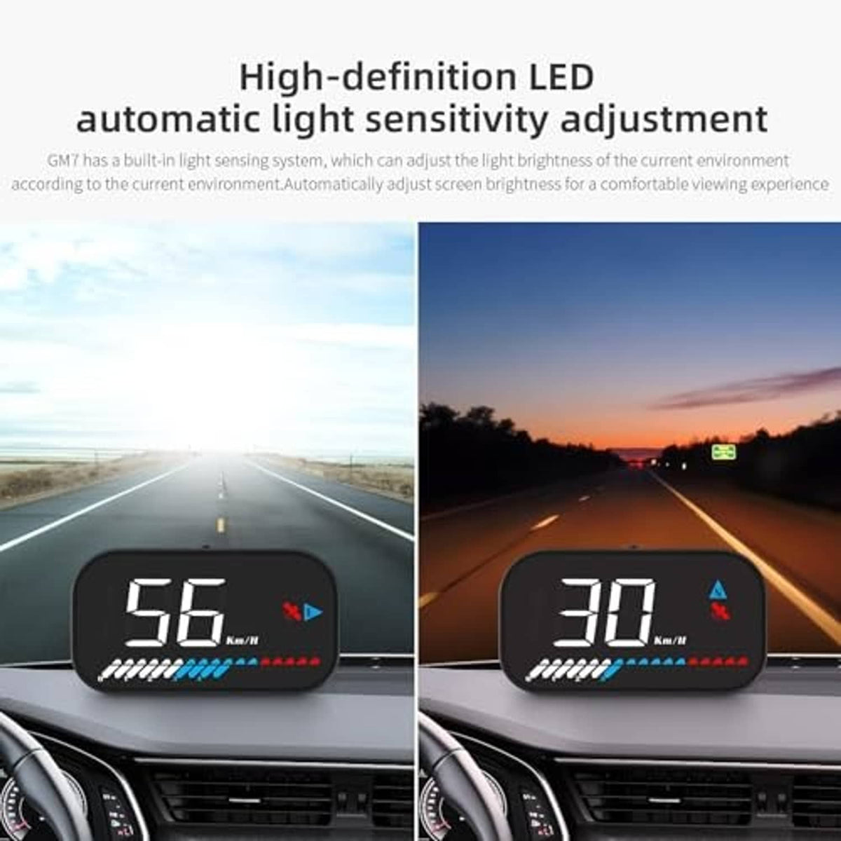 Black HUD speedometer display showing 30 km/h with blue/red progress indicators