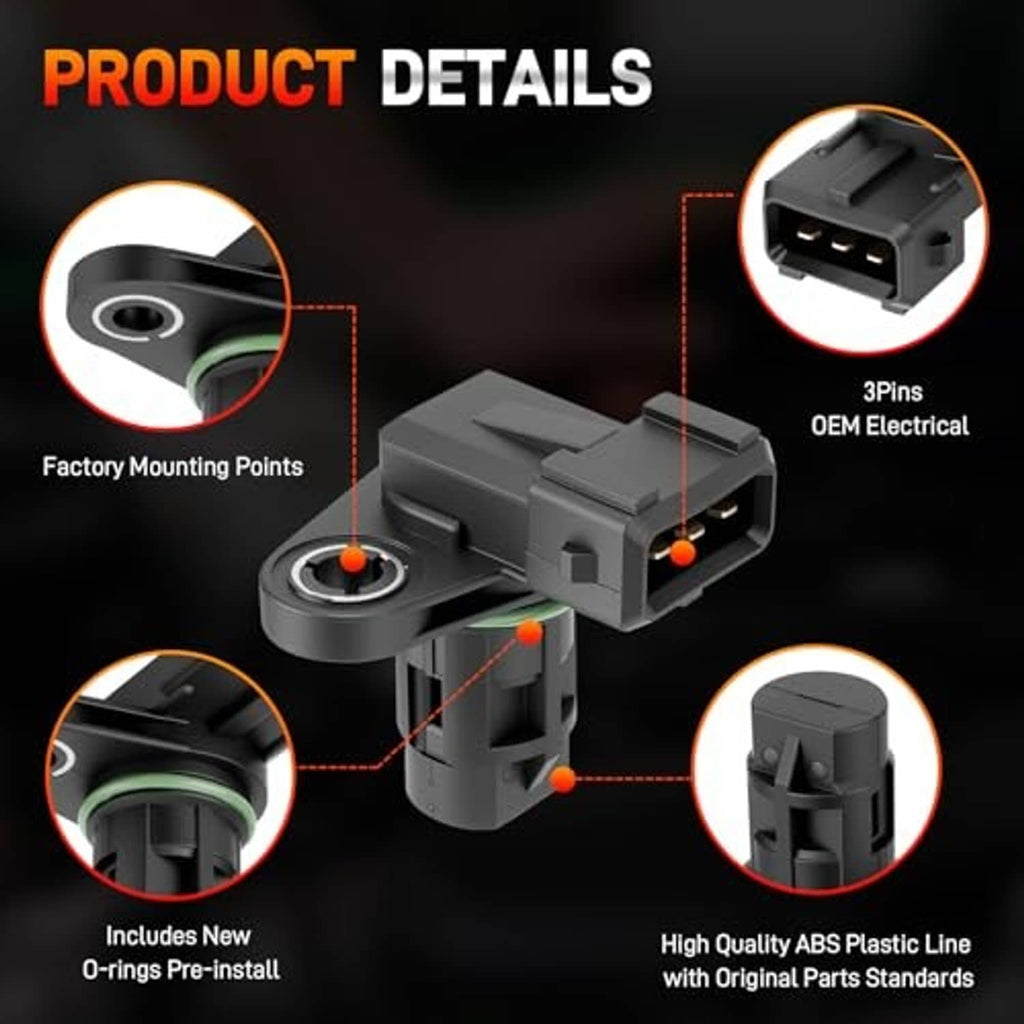 Engine camshaft position sensor with 3-pin plug and factory mounting points