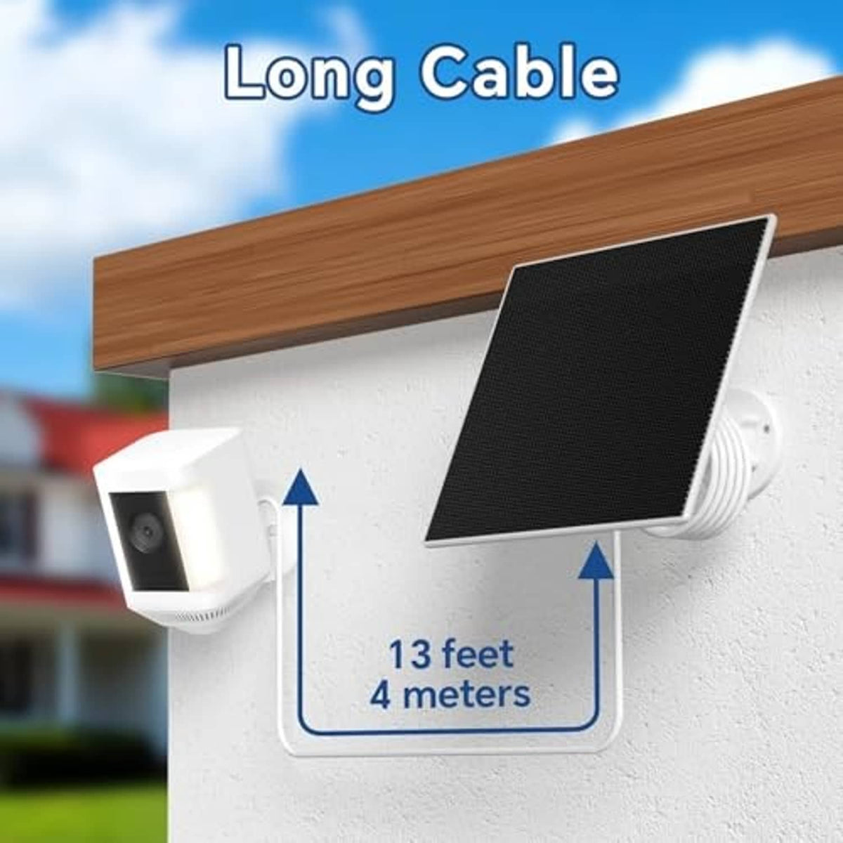 Solar panel kit with black panel and long cable for wall mounting