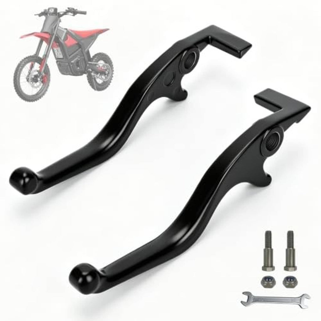 Black aluminum e-bike brake levers set, with installation hardware and Allen tool