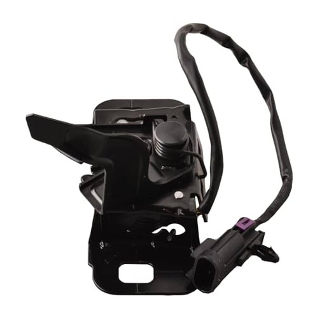 Black hood latch actuator with lever arm and electrical wiring connector