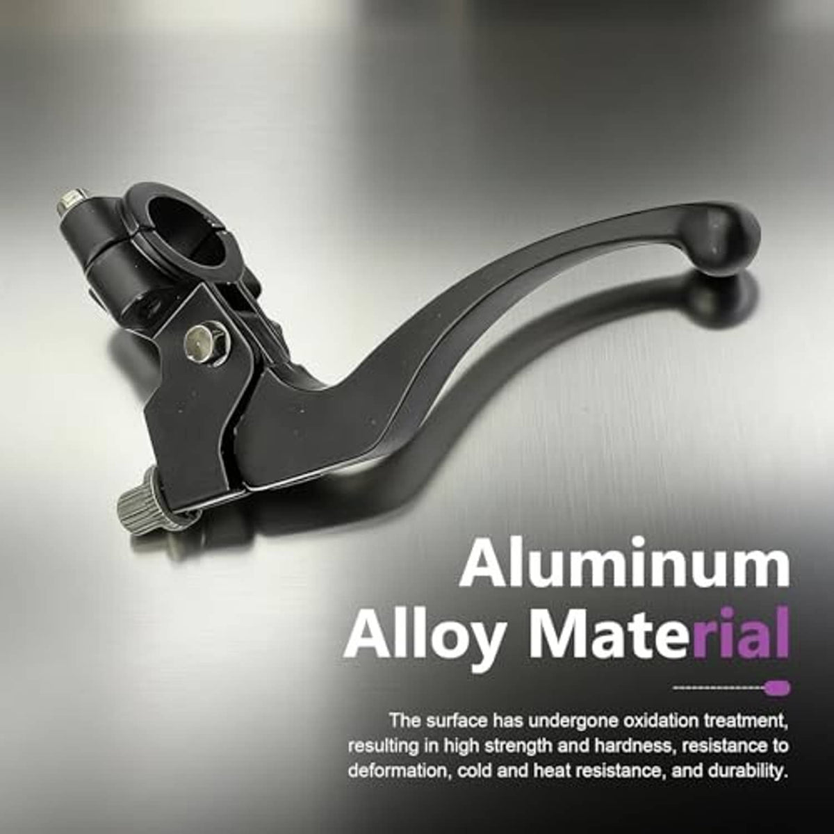 Motorcycle brake lever with perch, black ergonomic handle, metal alloy body