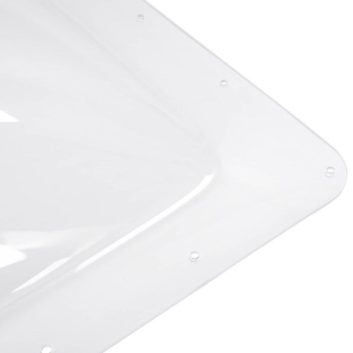 Clear RV skylight dome cover with white frame and mounting holes, 18x26 in