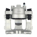 Front brake caliper in silver with four rubber guide boots and mounting bracket
