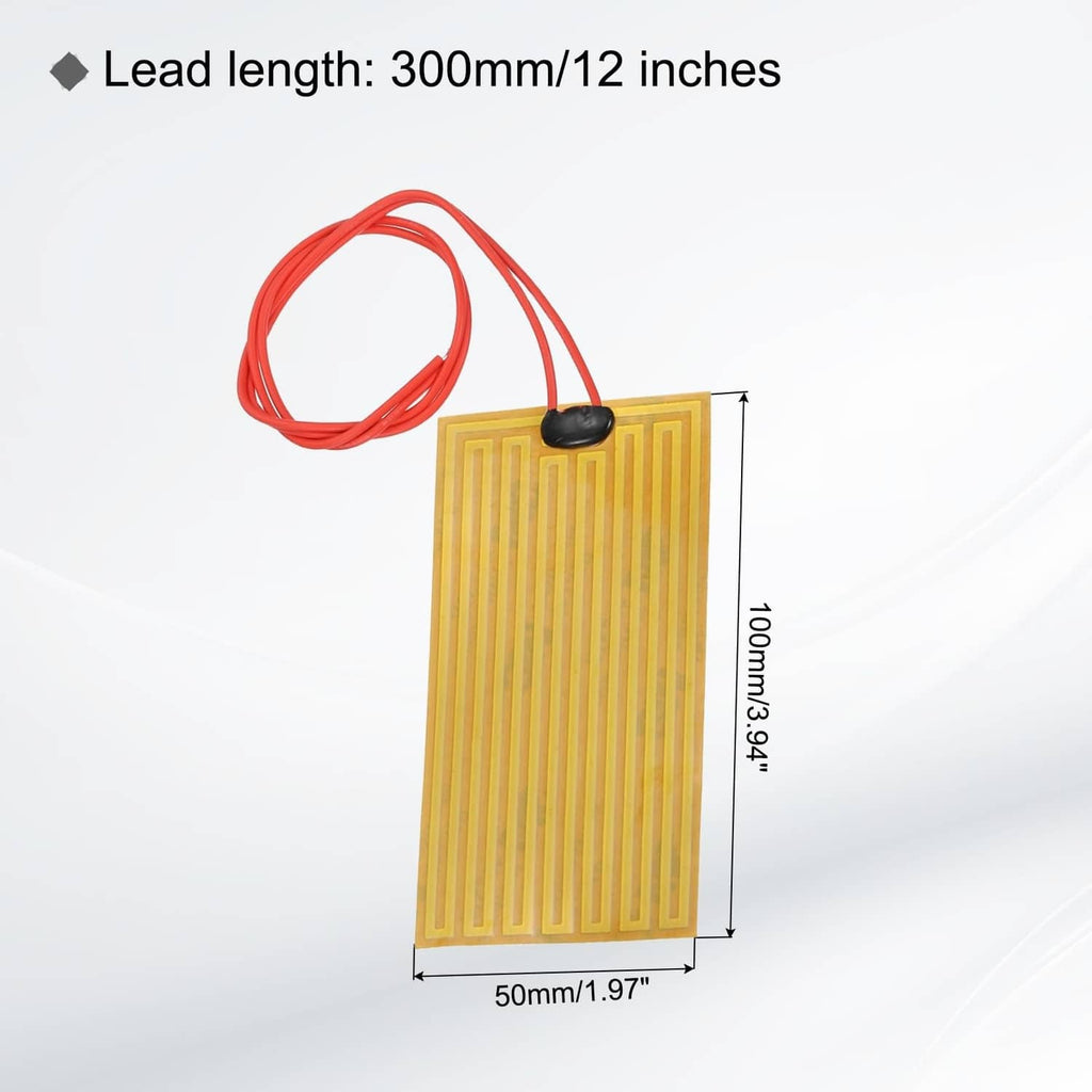 Single yellow heater film plate with red leads, 100 x 50 mm