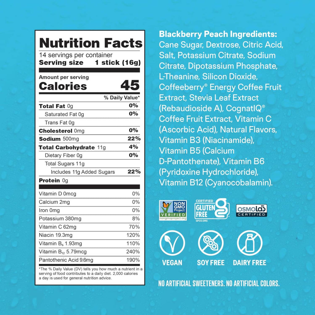Liquid I.V. blackberry peach nutrition facts for hydration electrolyte drink mix