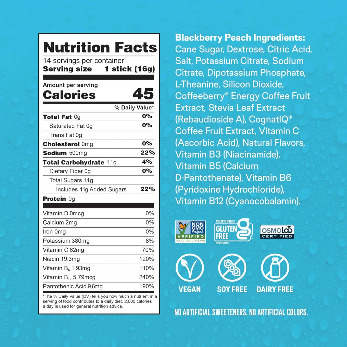 Liquid I.V. blackberry peach nutrition facts for hydration electrolyte drink mix