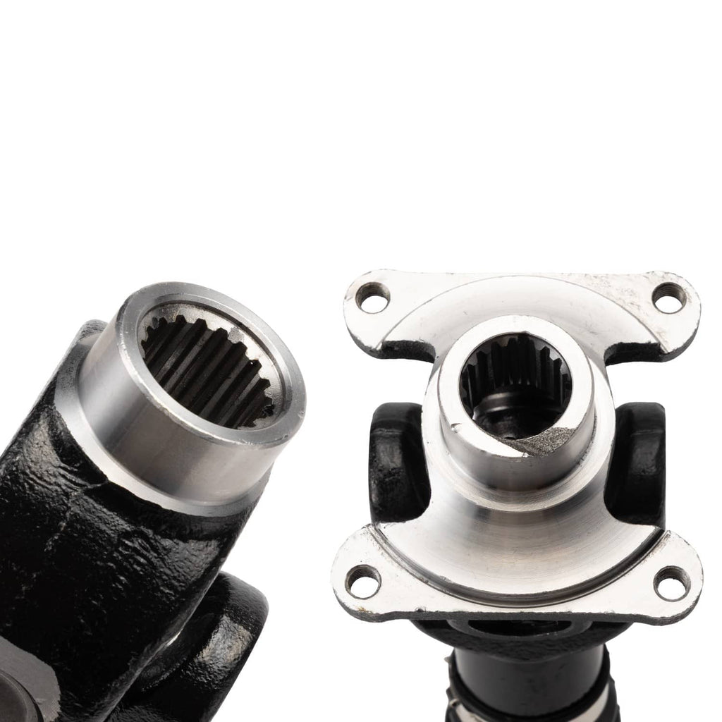 Rear propeller drive shaft flange with splined coupler and silver bearing housing