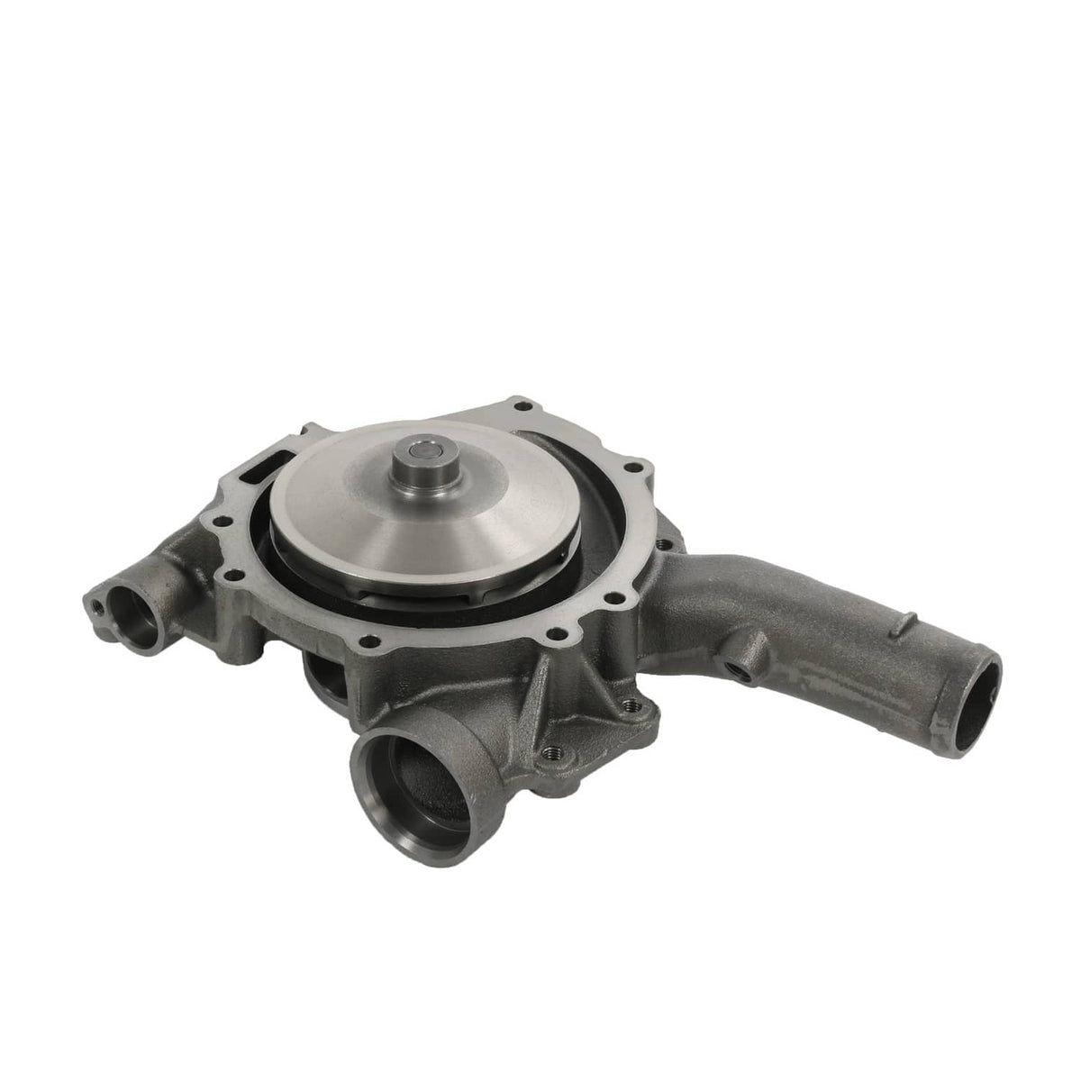 Water pump assembly with metallic impeller and side outlet pipe, gray cast housing