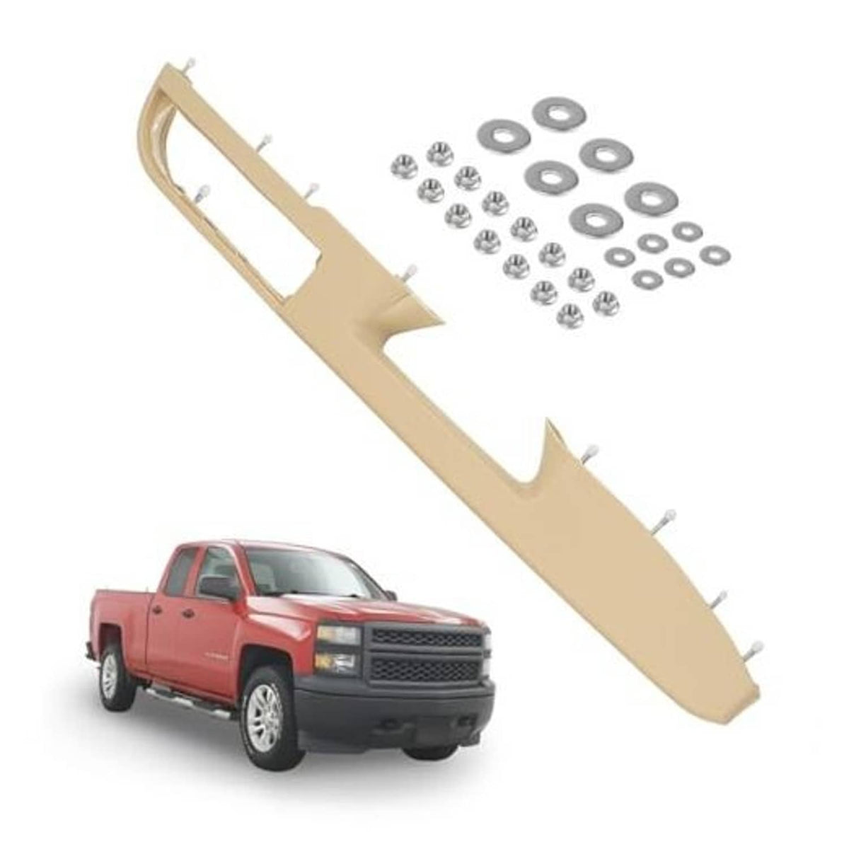 Tan door armrest panel with mounting posts and included screw hardware