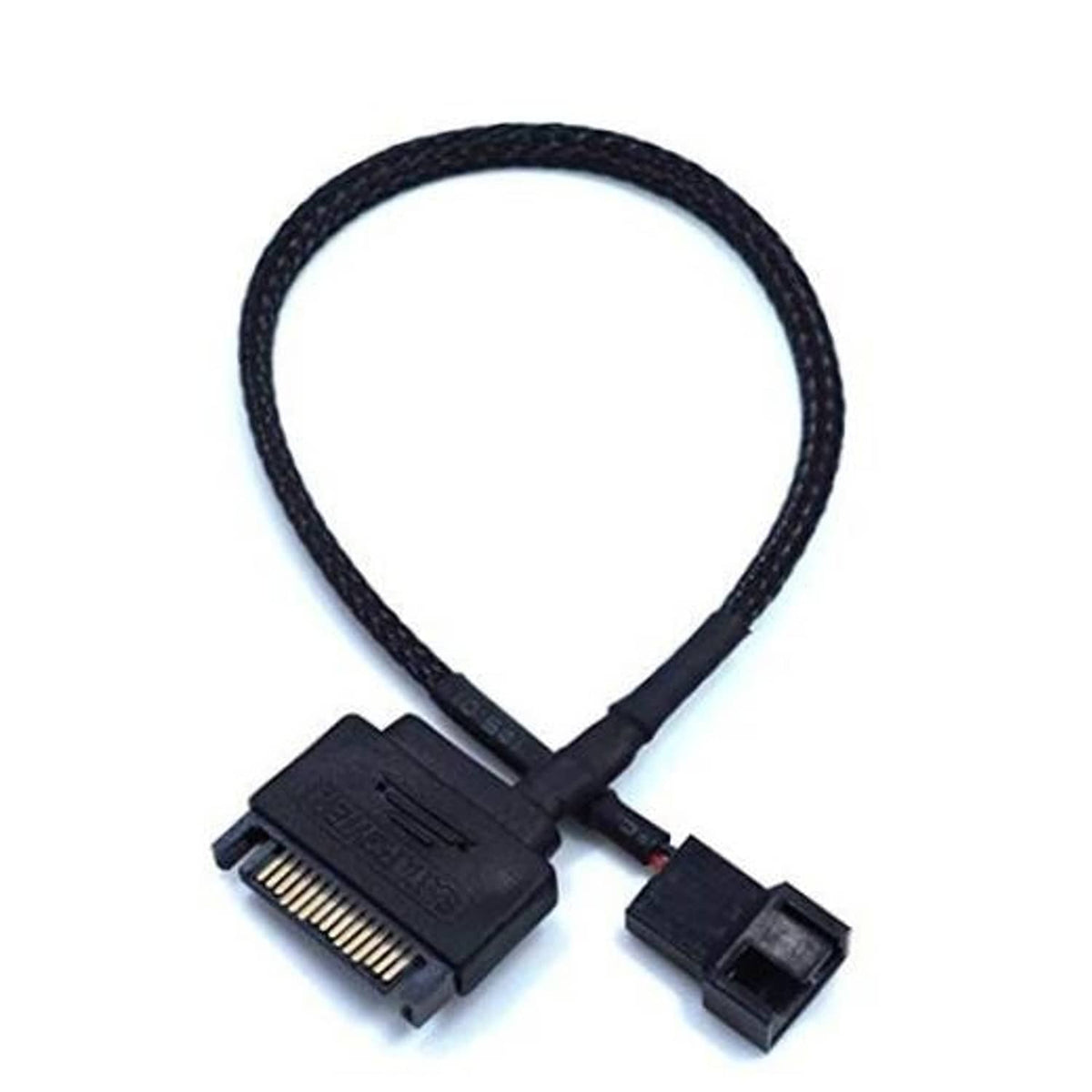 Black SATA to 3/4-pin PC fan adapter cable with plug and small fan power connector