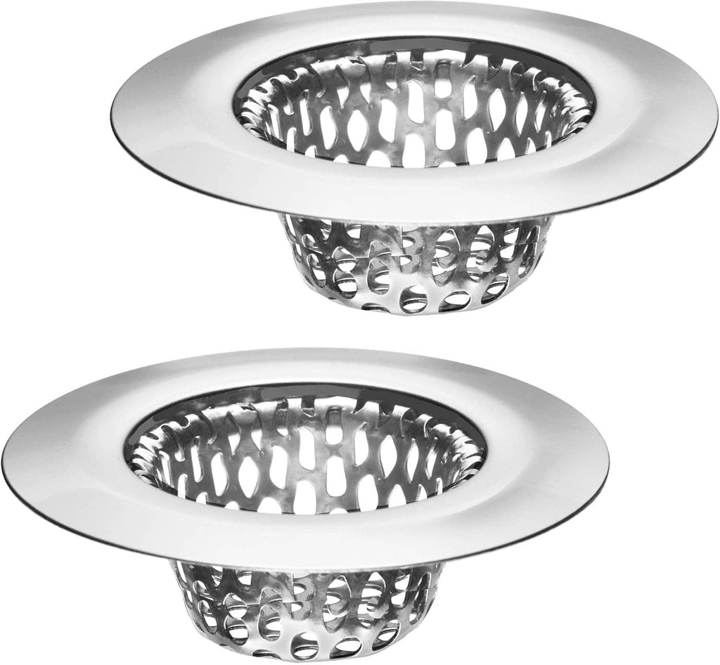 Stainless steel sink strainer set with round chrome rim and perforated basket (2-pack)