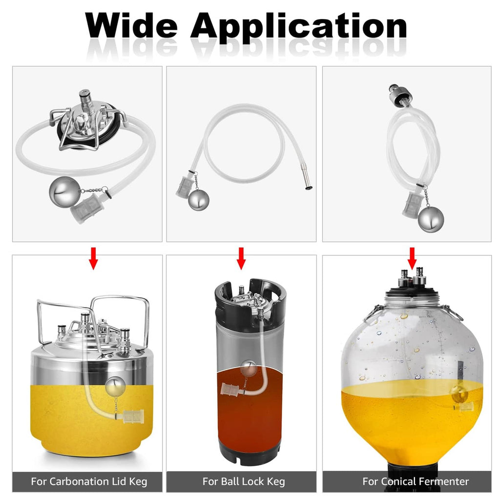 Floating dip tube accessory with stainless ball float and hose for keg use