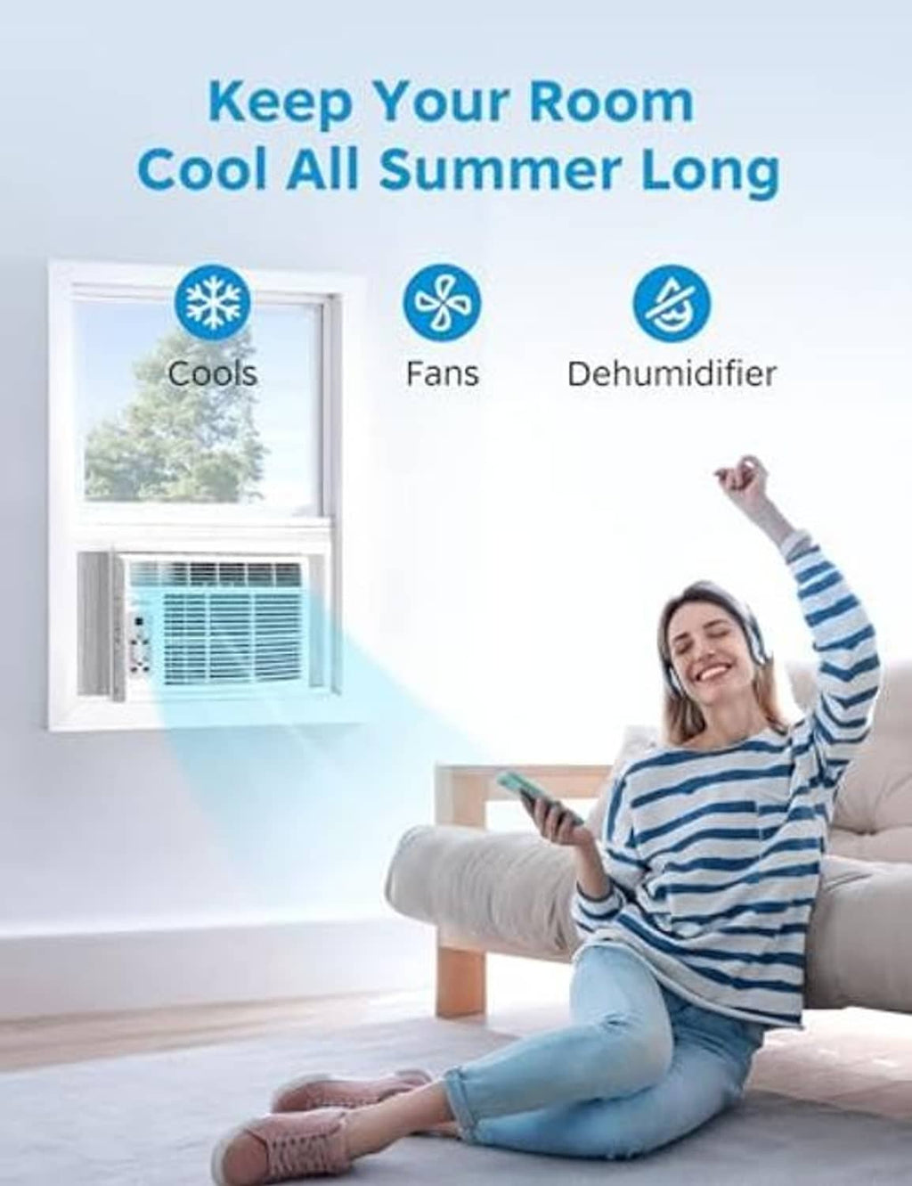 Window air conditioner installed in an open window frame with front vents