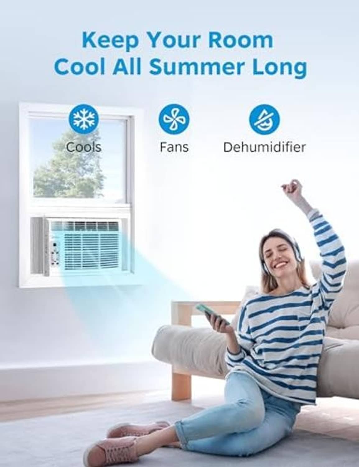 Window air conditioner installed in an open window frame with front vents
