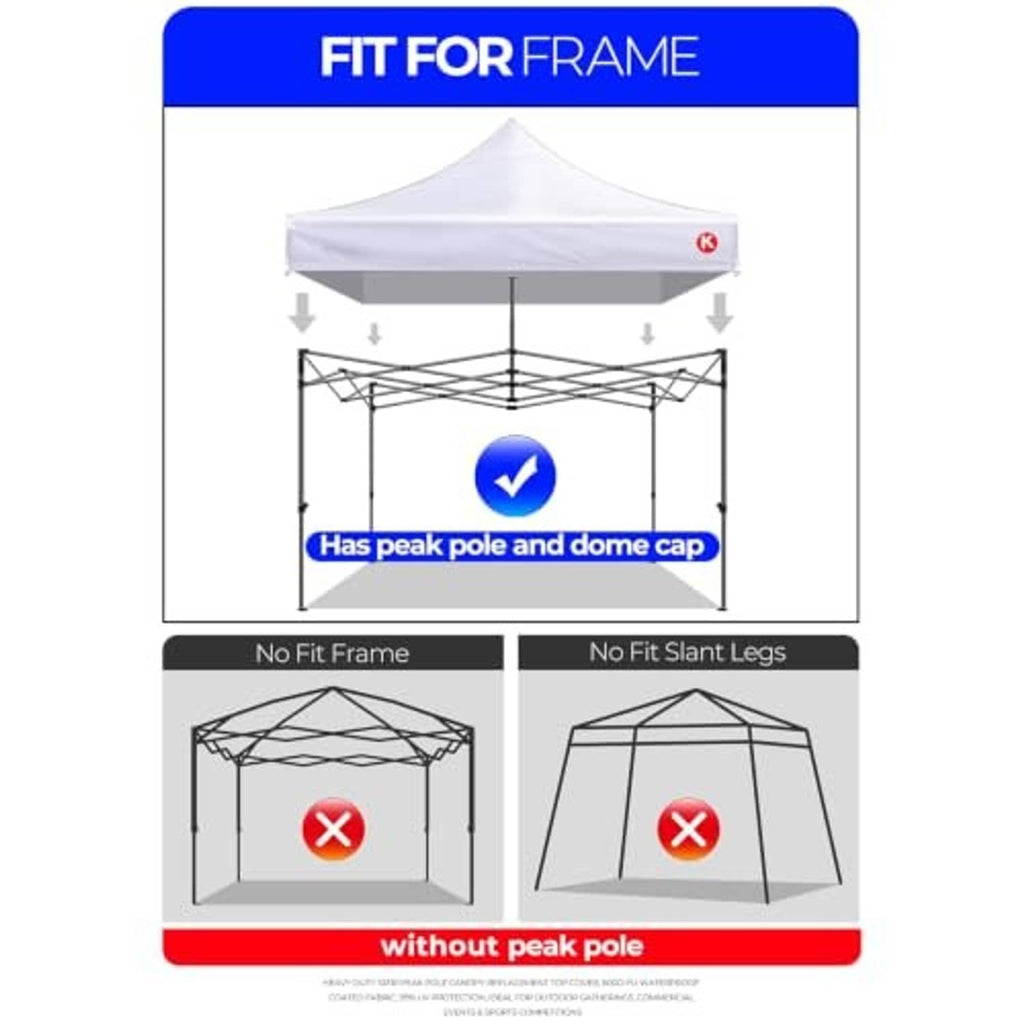 Canopy replacement top fit-for-frame diagram showing peak pole and dome cap