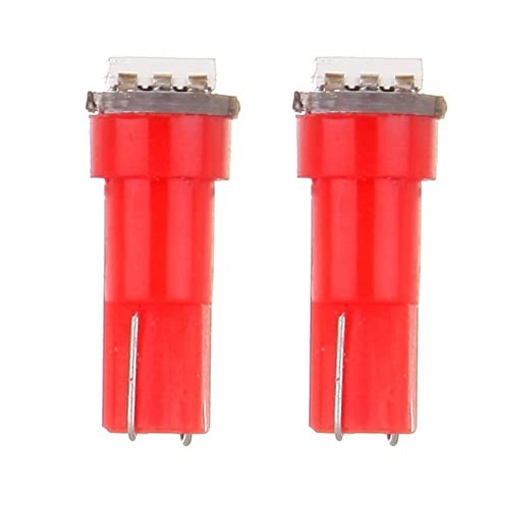 Two pink LED wedge bulbs with red body and silver connector pins