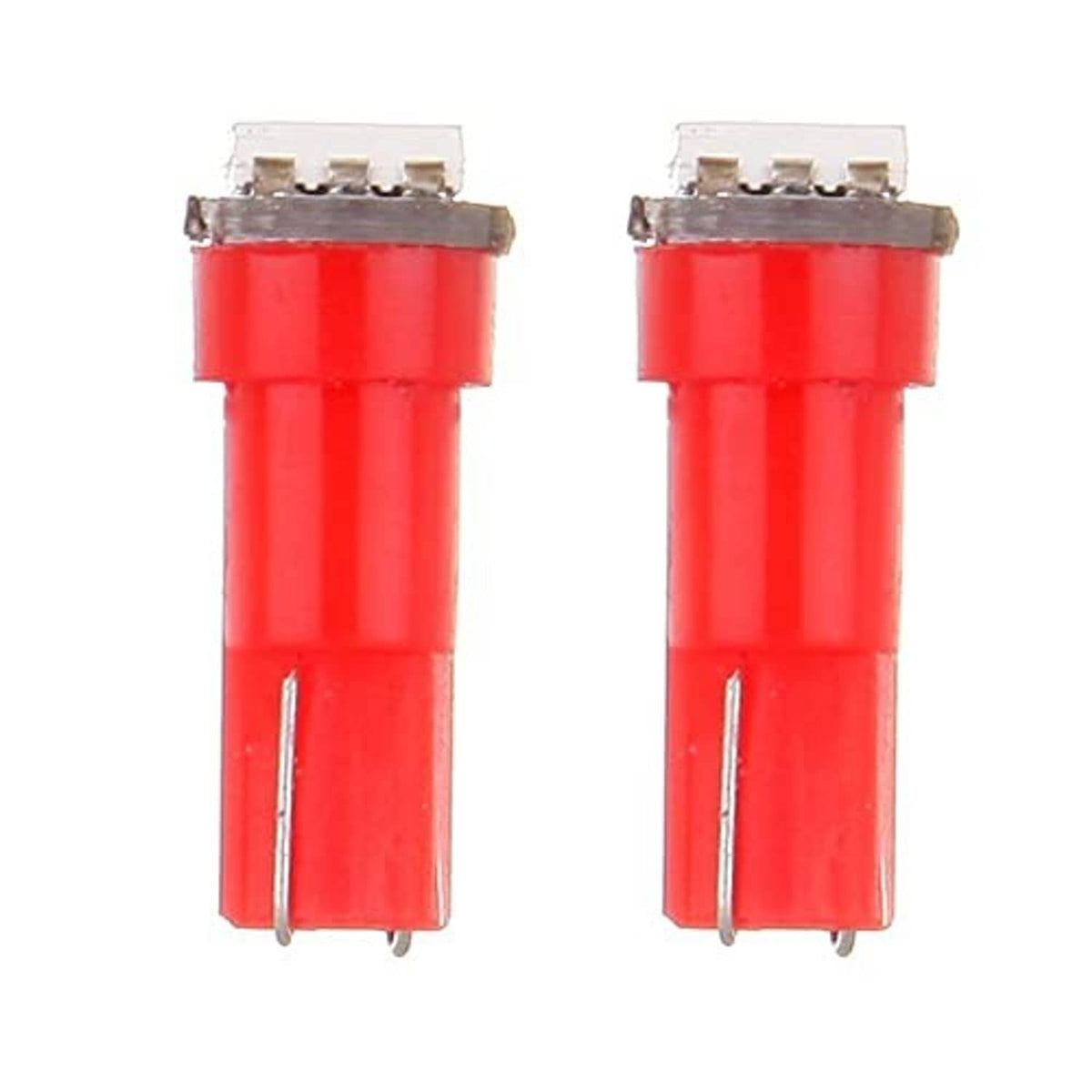 Two pink LED wedge bulbs with red body and silver connector pins