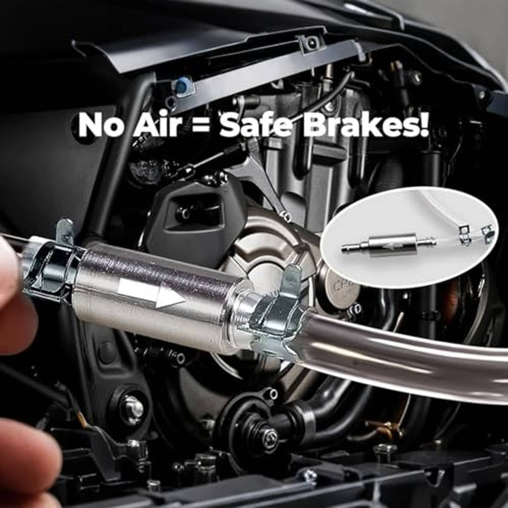Brake bleeder valve hose connected to engine brake line for air-free bleeding